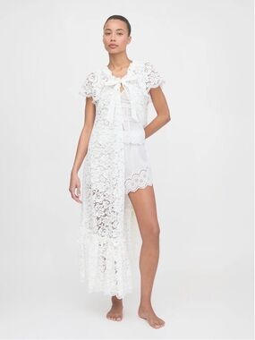 Hill House White Floral Lace Duster Robe with Tie